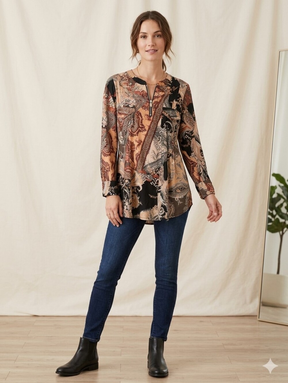 Cocomo Patchwork Paisley Roll Tab Top 2X